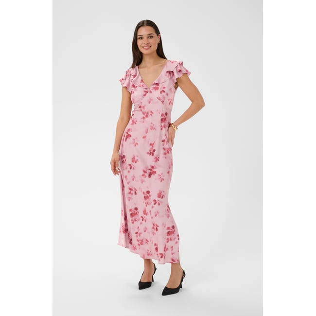 Robe rose rouge dusty pink/red flowers <span itemprop=