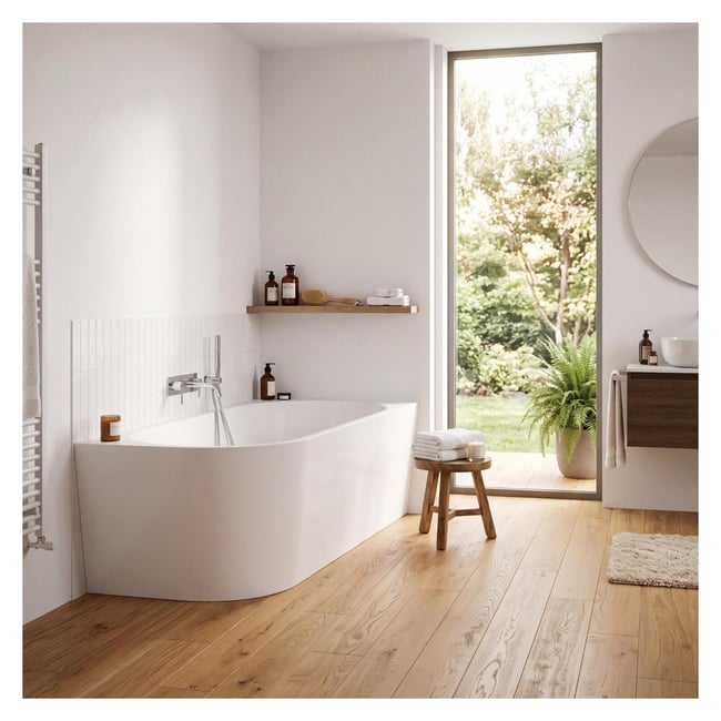 Baignoire semi-îlot blanche 170cm en acrylique Lucite® MILO Couleur blanc <span itemprop=