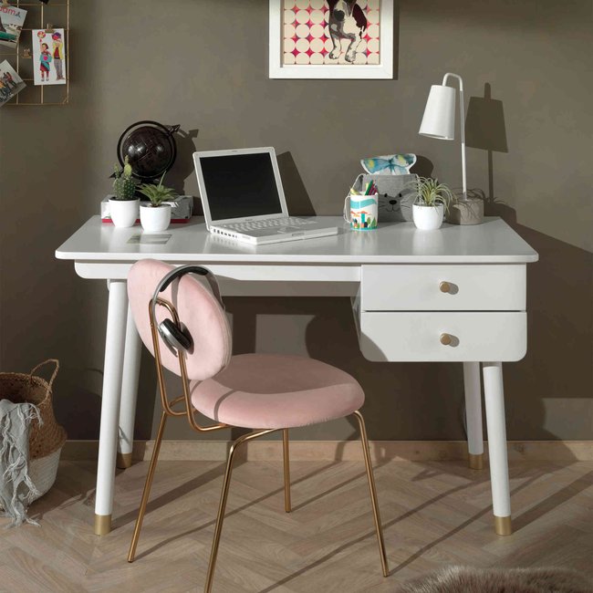 Bureau 2 tiroirs en bois Couleur blanc <span itemprop=
