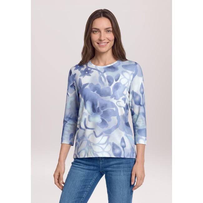 T-shirt basique à imprimé beige/bleu <span itemprop=