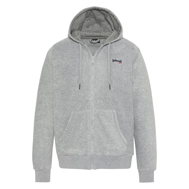 Gilet polaire à capuche gris chiné <span itemprop=