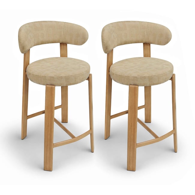 Lot de 2 chaises hautes pied bois et tissu, SUZIE Couleur beige <span itemprop=