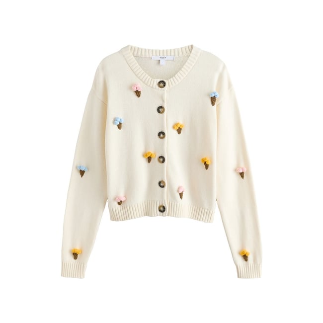 Cardigan à col ras du cou en coton crèmes glacées écrues <span itemprop=