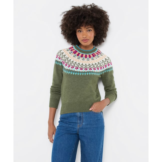 Pull Jacquard Fair Isle Fleuri Tilly vert <span itemprop=