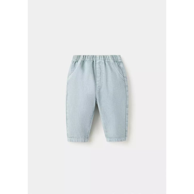 Pantalon droit taille élastique bleu <span itemprop=