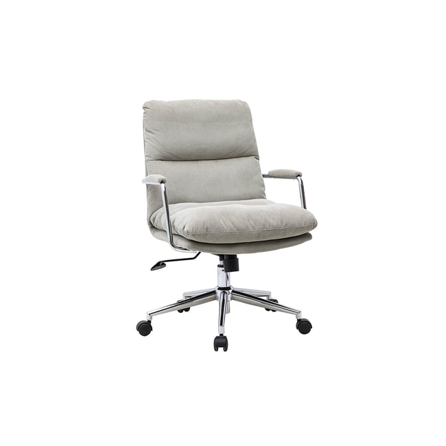 Chaise de bureau à roulettes en tissu velours côtelé taupe et métal chromé MIRABEAU Couleur taupe <span itemprop=