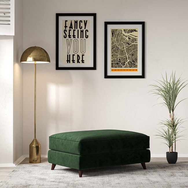 Amelia Velvet Footstool with Dark Wood Legs - SO'HOME
