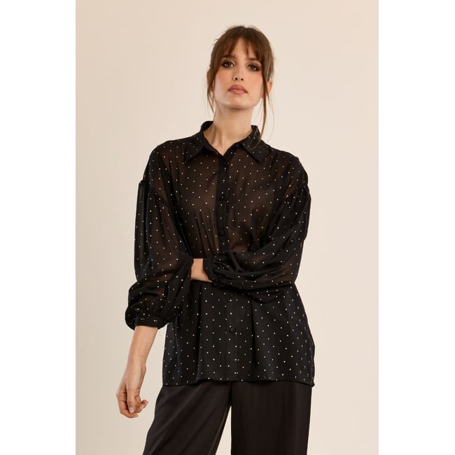 Blouse à pois en semi-transparence noir <span itemprop=