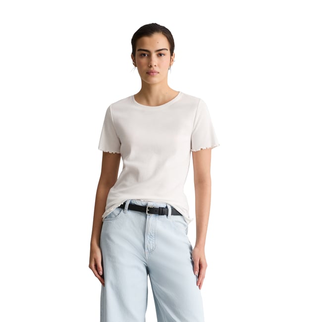 T-shirt slim en jersey stretch de coton bio blanc naturel <span itemprop=
