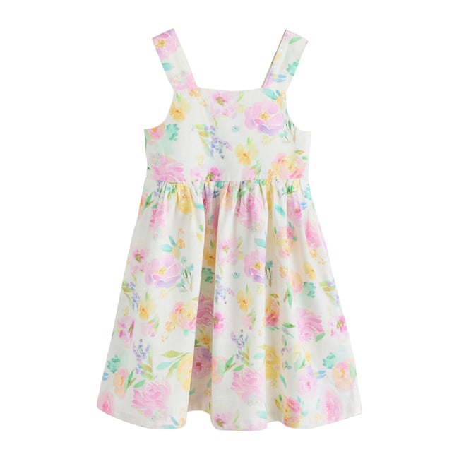 Robe d’été en lin imprimé fleuri blanc <span itemprop=