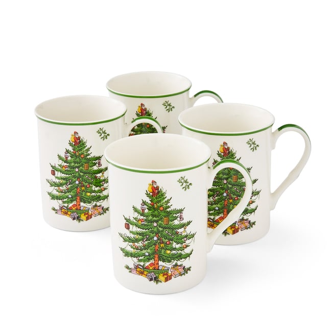 Set of 4 Christmas Tree Mugs, white, SPODE