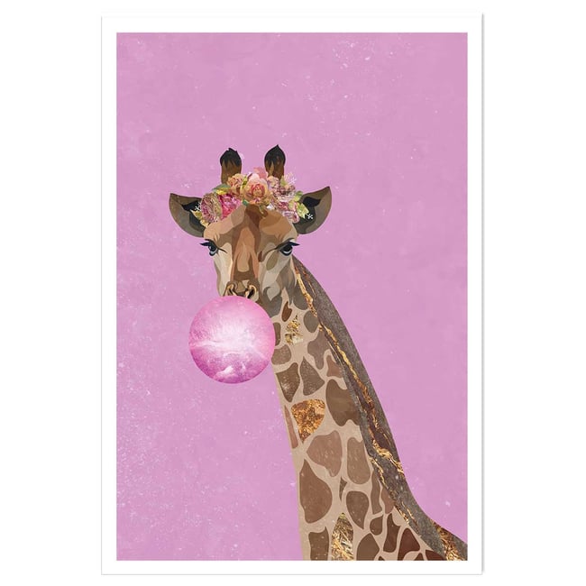 Affiche enfant girafe rose - HEXOA