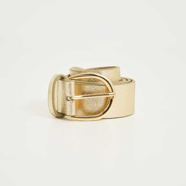 Ceinture croûte de cuir irisée jaune couleur or <span itemprop=