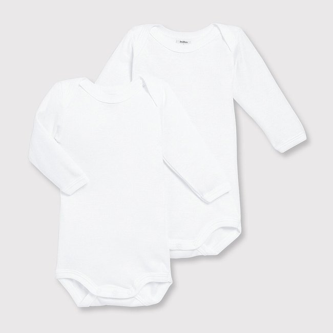 Pack of 2 Bodysuits in Organic Cotton, white, PETIT BATEAU