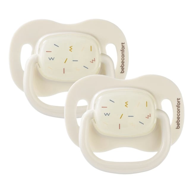 Lot de 2 sucettes réversible phosphorescente silicone 6-18 mois Sand - BEBECONFORT