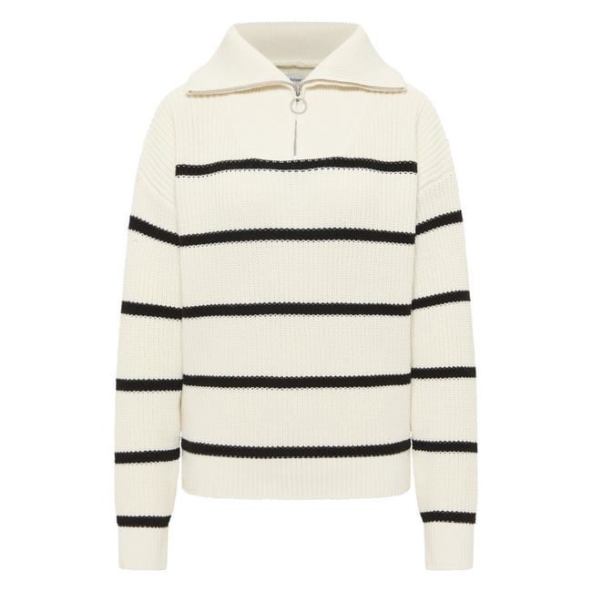 Pull écru avec un motif à rayures et un col camionneur à glissière écru <span itemprop=