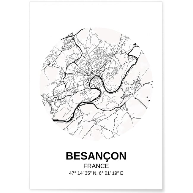 Affiche Carte Besançon Couleur blanc <span itemprop=