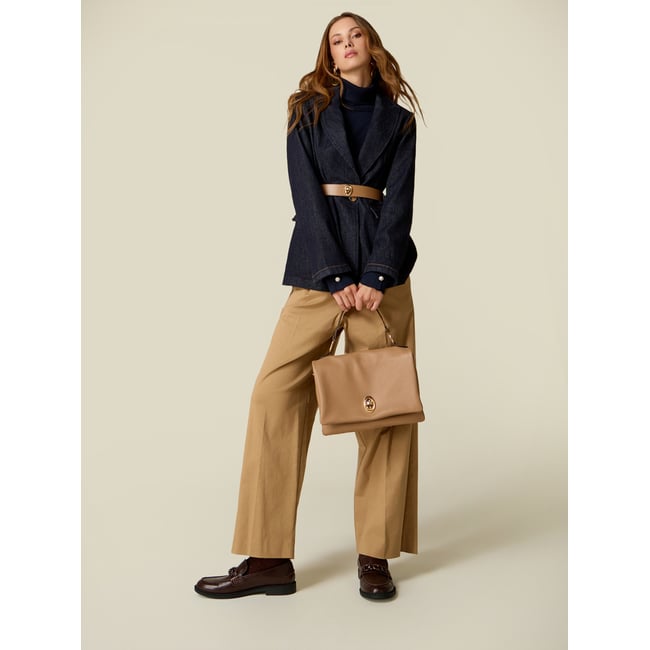 Pantalon cropped beige <span itemprop=