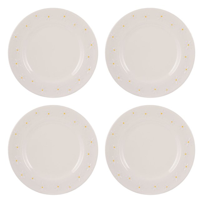 Set of 4 Daisy Dinner Plates, white, PRICE & KENSINGTON