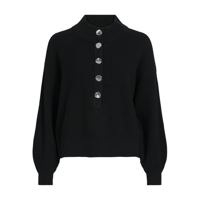 Camisola com gola subida, mangas compridas preto <span itemprop=