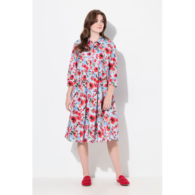 Robe chemisier imprimé coquelicots rouge pavot <span itemprop=