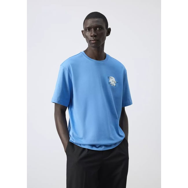 T-shirt 100 % coton imprimé bleu <span itemprop=