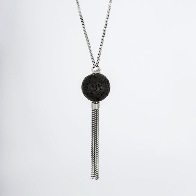 Long necklace Liliflo Grey - Lava stone, metal, LILIFLO