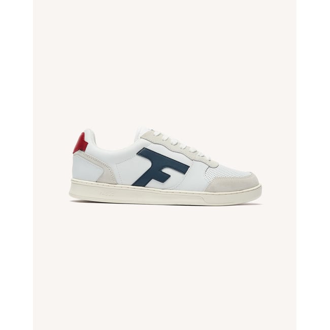 Baskets basses cuir suede HAZEL blanc et bleu marine <span itemprop=