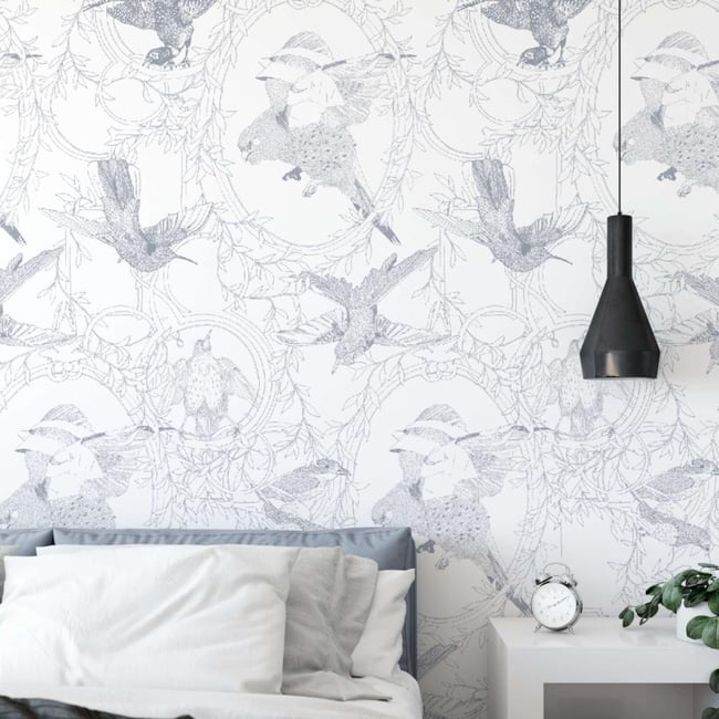 Papier peint art déco avec oiseaux seigneurial - 255x260 cm (l x h) - LA TOUCHE ORIGINALE