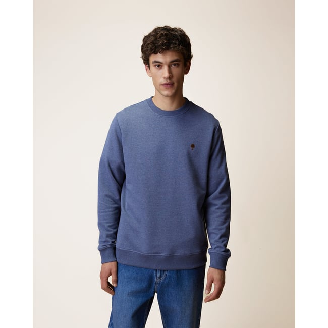 Sweat en molleton marine clair chiné <span itemprop=