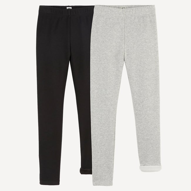 Pakke med 2 varme fleeceleggings svart + gråmelert LA REDOUTE COLLECTIONS