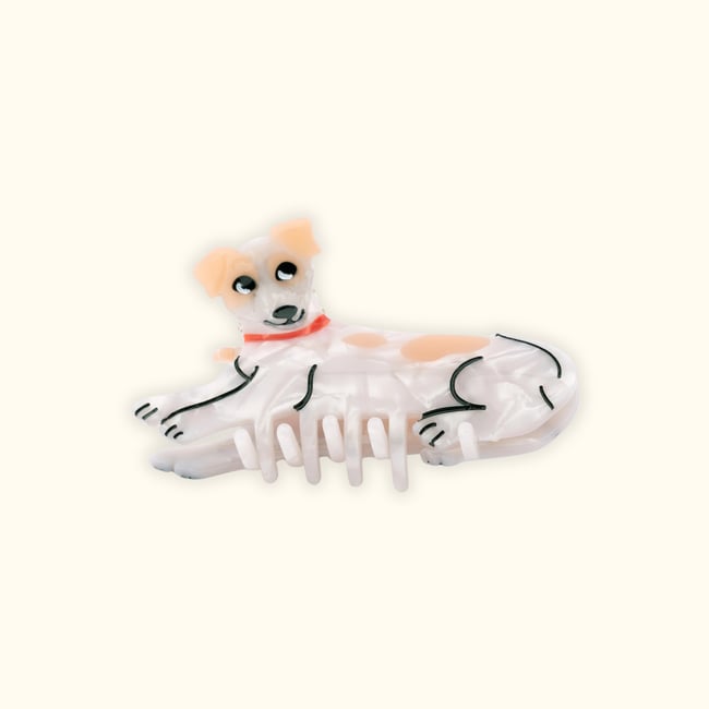 Pince à cheveux JACK RUSSEL blanc et beige <span itemprop=