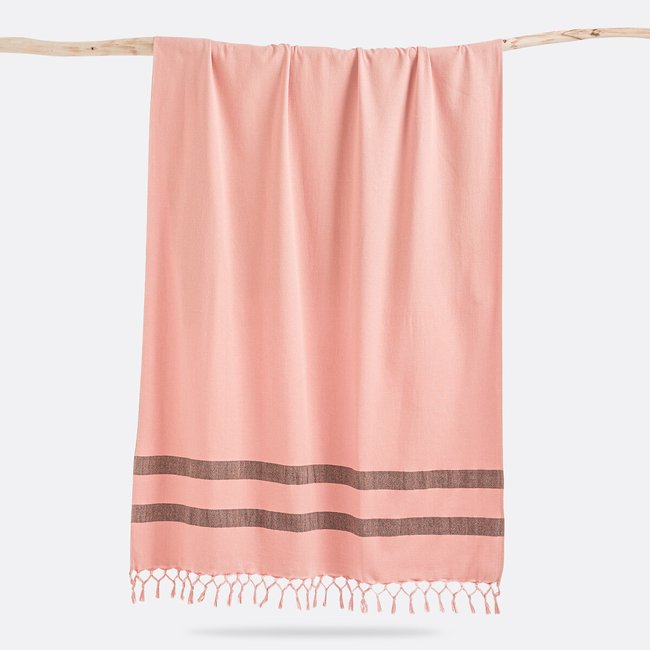 Fouta XL coton bio, doublée éponge Antalya abricot <span itemprop=