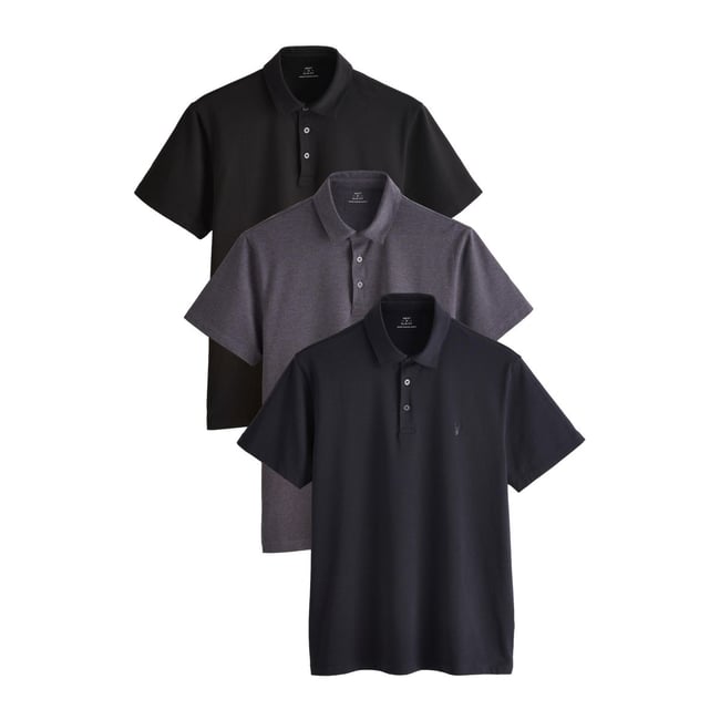 Polo en jersey à manches courtes, lot de 3 noir/gris/bleu marine <span itemprop=