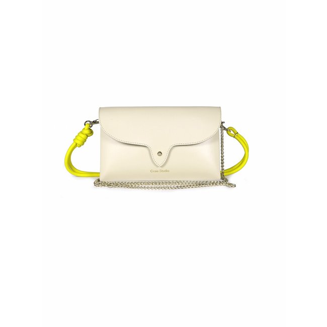Sac pochette en cuir WEEK crème <span itemprop=