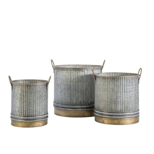 Set of 3 Distressed Metal Planters, silver-coloured, SO'HOME