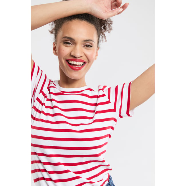 Marinière en coton MORGAT blanc/braise <span itemprop=