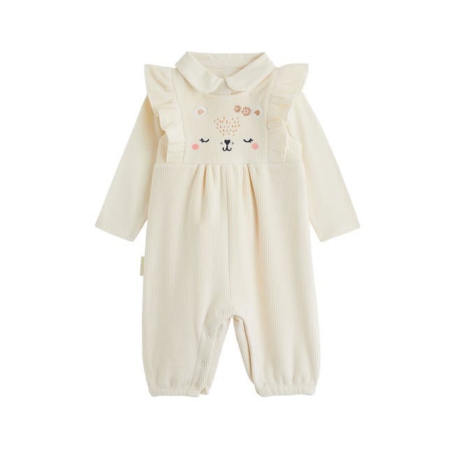 Ensemble salopette bébé en velours et t-shirt Neige ecru <span itemprop=