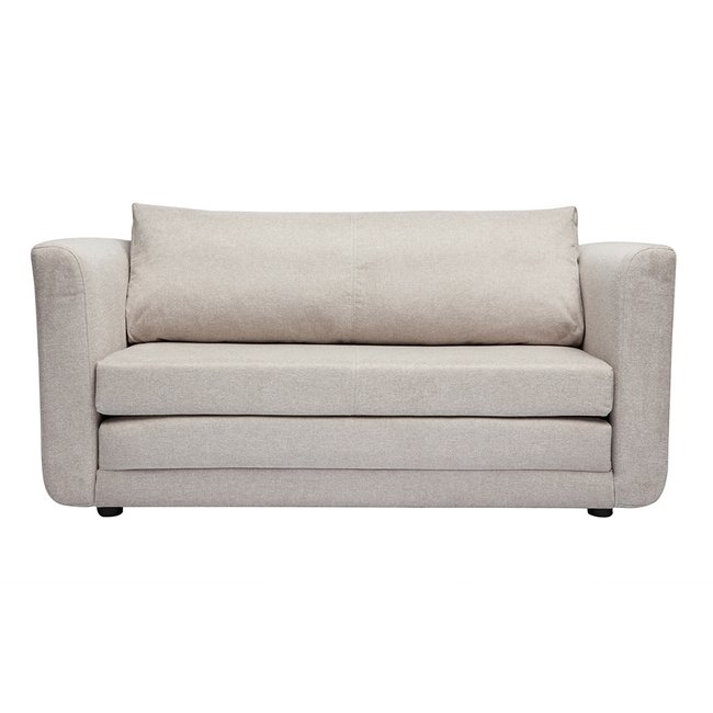 Canapé convertible 2 places en tissu effet velours texturé beige LEON Couleur beige <span itemprop=