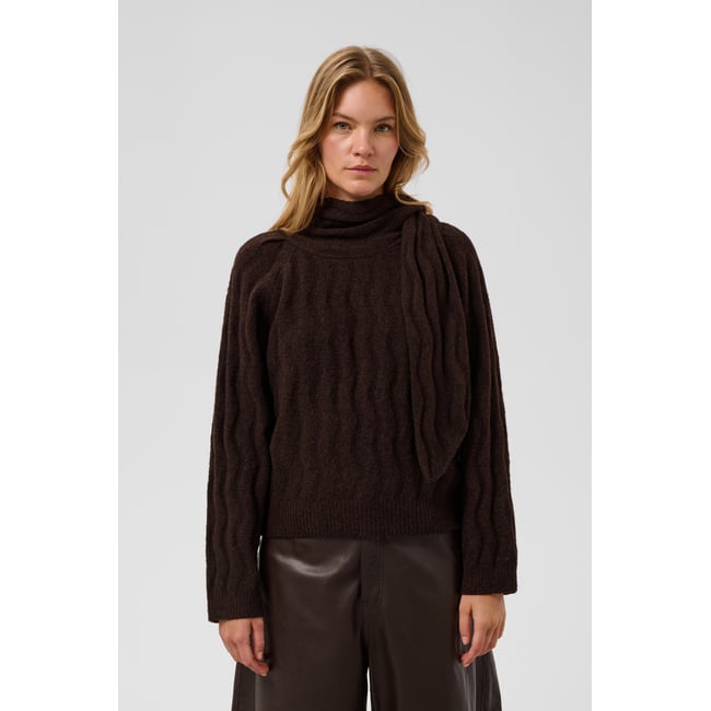 Pullover tricoté marron ganache melange <span itemprop=