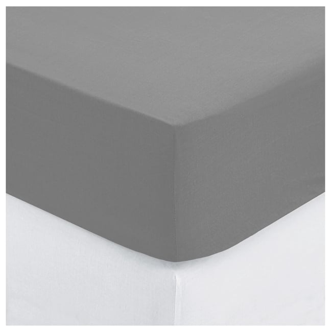 Drap housse percale de coton uni 160 x 200 cm Harmonie gris - EDEN