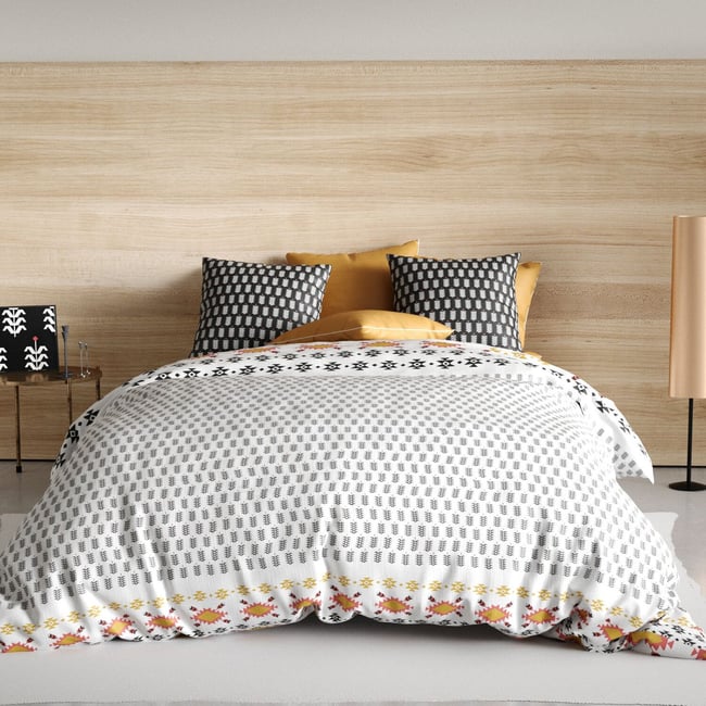 Parure de housse de couette 100% coton 57fils loya noir <span itemprop=