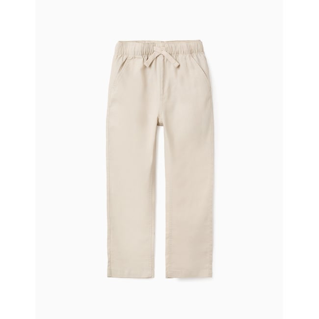 Pantalon à coupe droite en lin avec cordon de serrage beige clair <span itemprop=