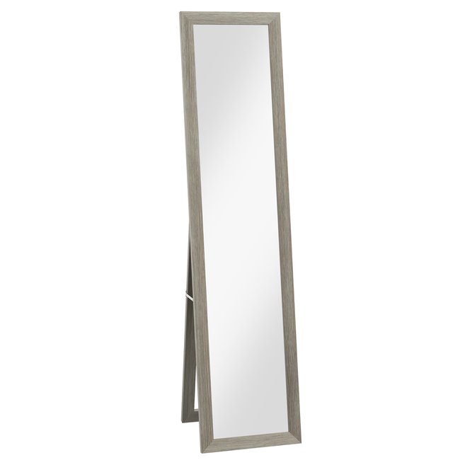 Miroir sur pied et mural rectangulaire aspect bois gris Couleur gris <span itemprop=