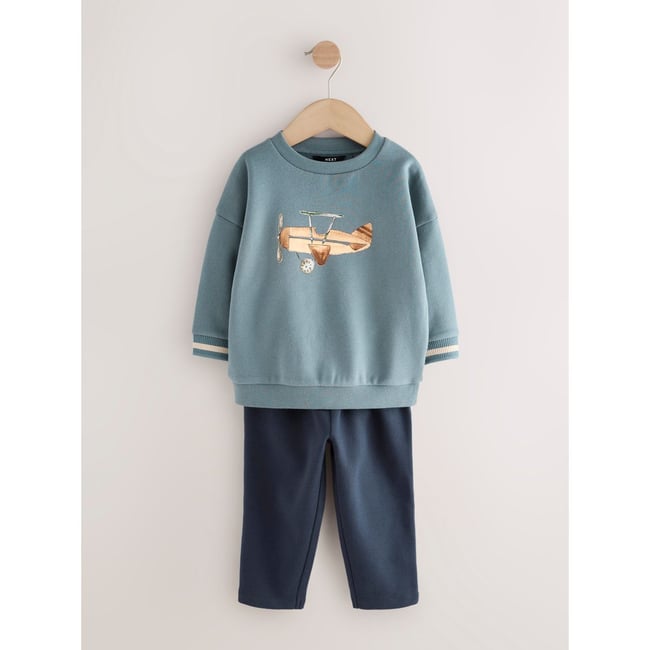 Sweat imprimé et pantalon de jogging avion bleu <span itemprop=