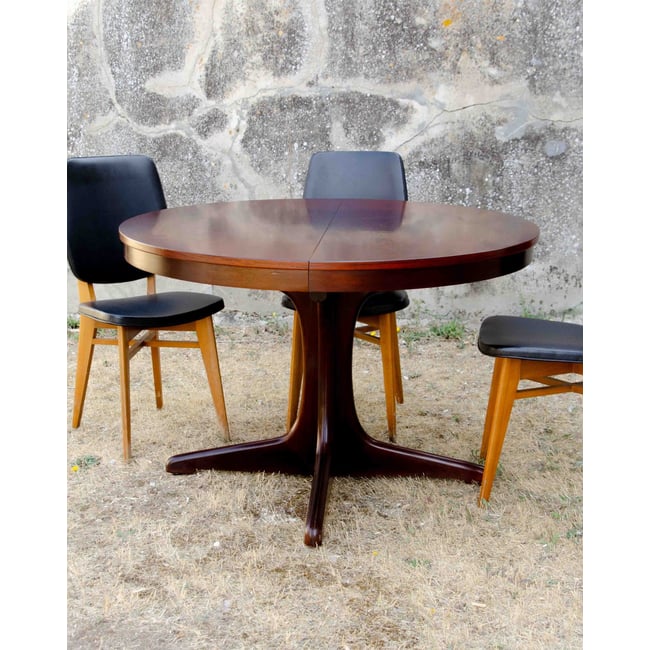 Table à manger avec allonge papillon Karla N°1215 - Bon état Couleur bois foncé <span itemprop=