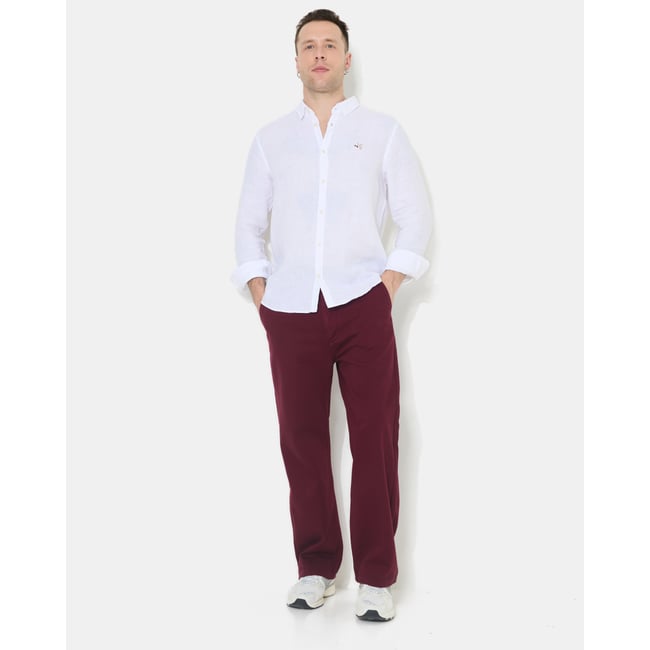 Pantalon large en coton DRAKE burgundy <span itemprop=