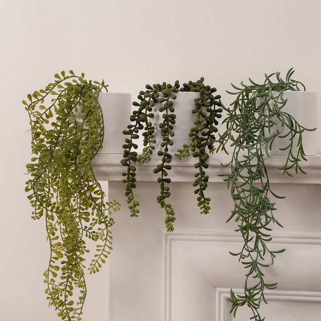 Set of 3 Artificial Trailing Plants in Ceramic Pots, green, SO'HOME