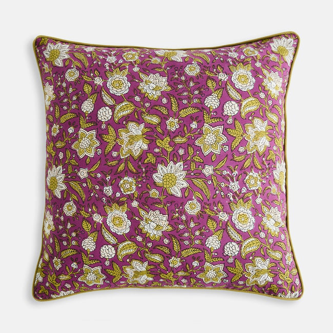 Housse de coussin, en coton imprimé block-print, SHANDIRA violet/rose <span itemprop=