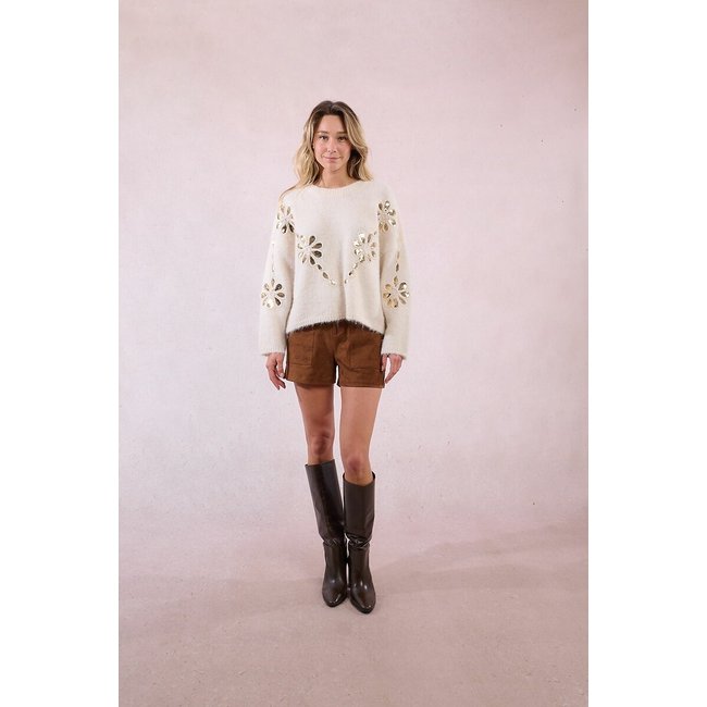 Knitted Jumper with Sequined Flowers, ecru, MOLLY BRACKEN